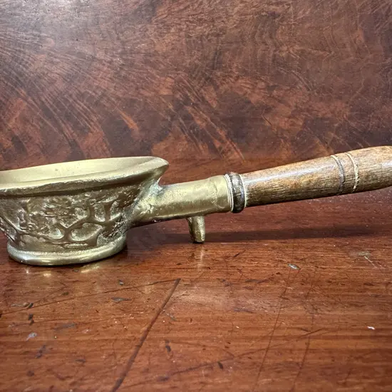 Vintage Brass Pan Iron With Wooden Handle