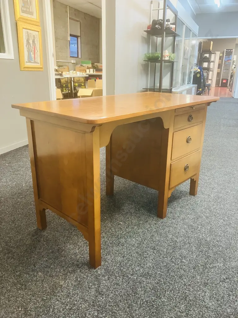 Solid Wood 3 Drawer Desk With Slide-Out Writing Shelf, Metal Ring Handles. H74 W119 D60cm Image 1++