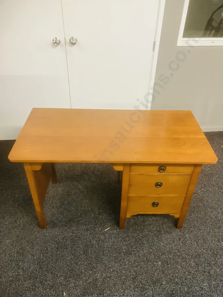 Solid Wood 3 Drawer Desk With Slide-Out Writing Shelf, Metal Ring Handles. H74 W119 D60cm Image 1++