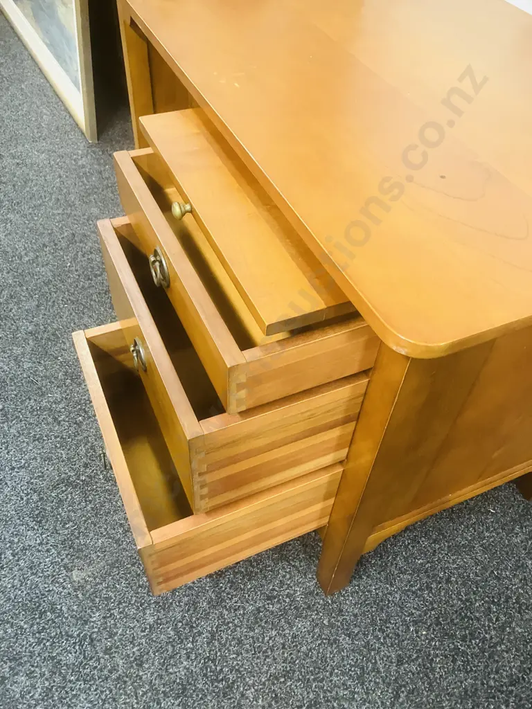 Solid Wood 3 Drawer Desk With Slide-Out Writing Shelf, Metal Ring Handles. H74 W119 D60cm Image 1++