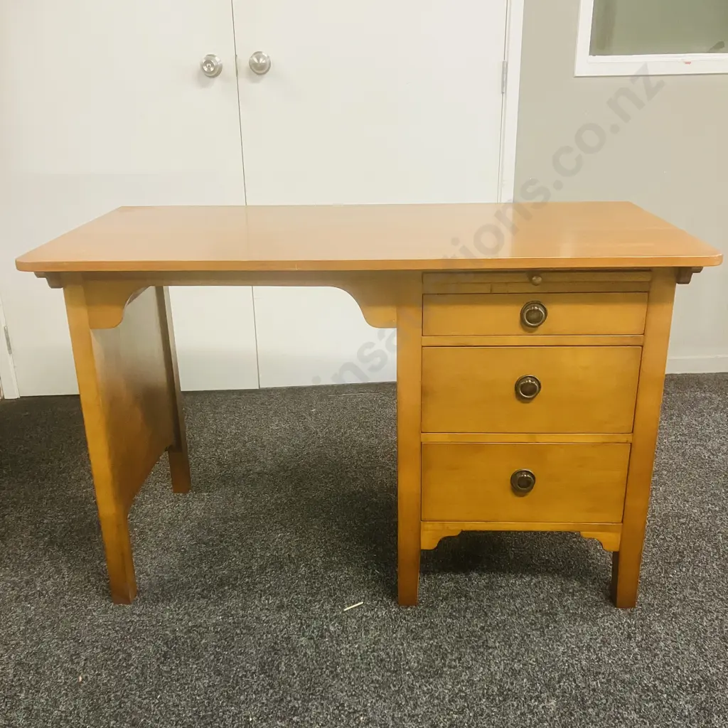 Solid Wood 3 Drawer Desk With Slide-Out Writing Shelf, Metal Ring Handles. H74 W119 D60cm Image 1++