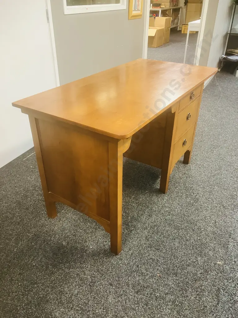 Solid Wood 3 Drawer Desk With Slide-Out Writing Shelf, Metal Ring Handles. H74 W119 D60cm Image 1++