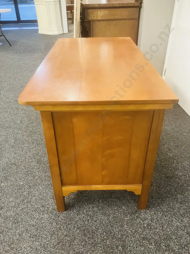 Solid Wood 3 Drawer Desk With Slide-Out Writing Shelf, Metal Ring Handles. H74 W119 D60cm Image 1++