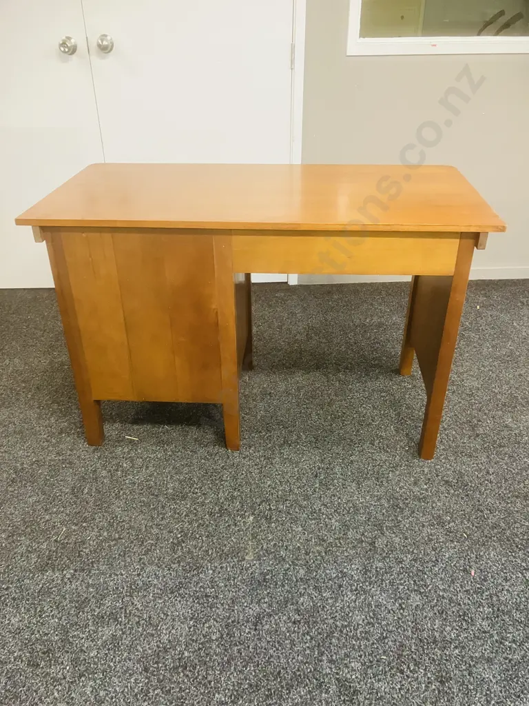 Solid Wood 3 Drawer Desk With Slide-Out Writing Shelf, Metal Ring Handles. H74 W119 D60cm Image 1++