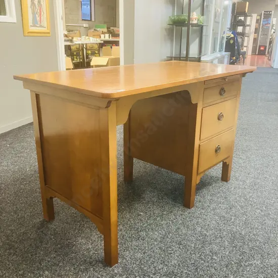 Solid Wood 3 Drawer Desk With Slide-Out Writing Shelf, Metal Ring Handles. H74 W119 D60cm