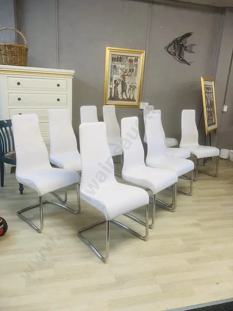 Set of Ten Italian Effezeta White Leather Effect Dining Chairs Image 1++