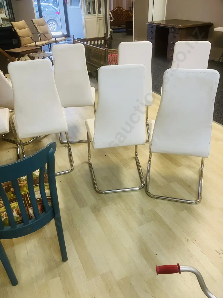 Set of Ten Italian Effezeta White Leather Effect Dining Chairs Image 1++