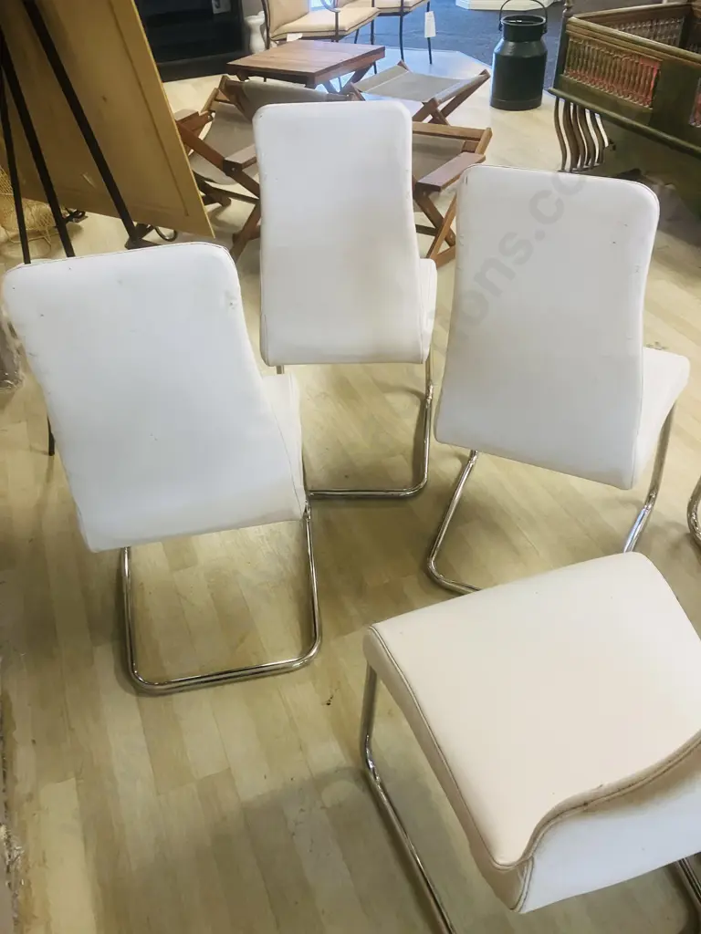 Set of Ten Italian Effezeta White Leather Effect Dining Chairs Image 1++
