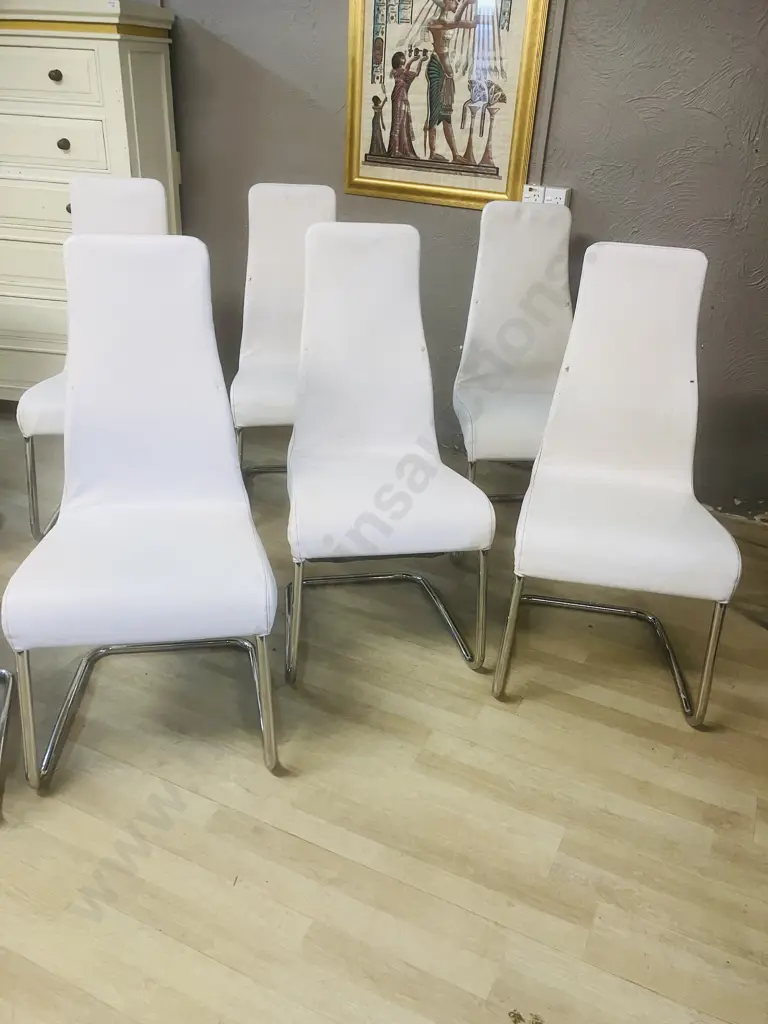 Set of Ten Italian Effezeta White Leather Effect Dining Chairs Image 1++