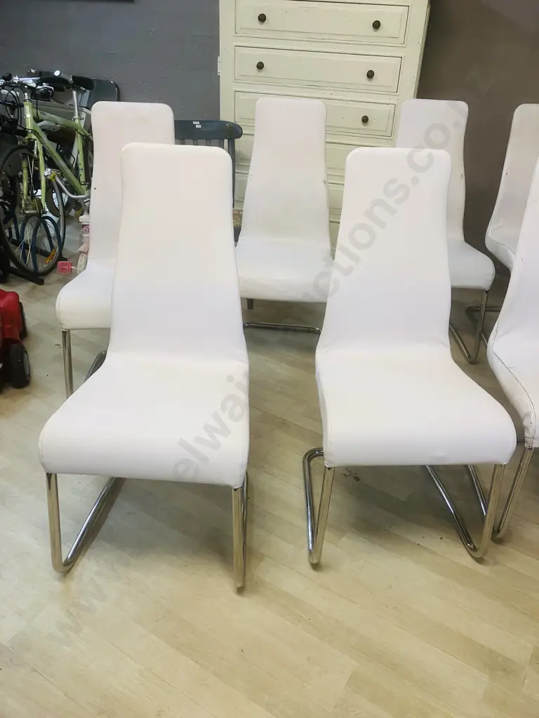 Set of Ten Italian Effezeta White Leather Effect Dining Chairs Image 1++