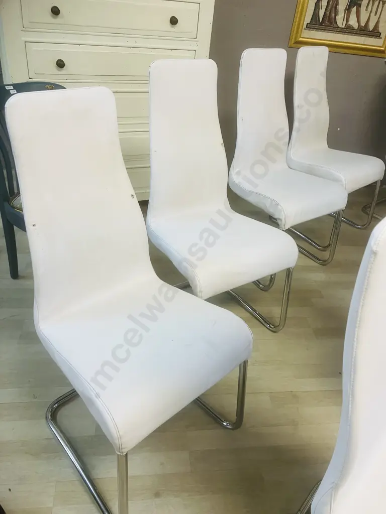 Set of Ten Italian Effezeta White Leather Effect Dining Chairs Image 1++