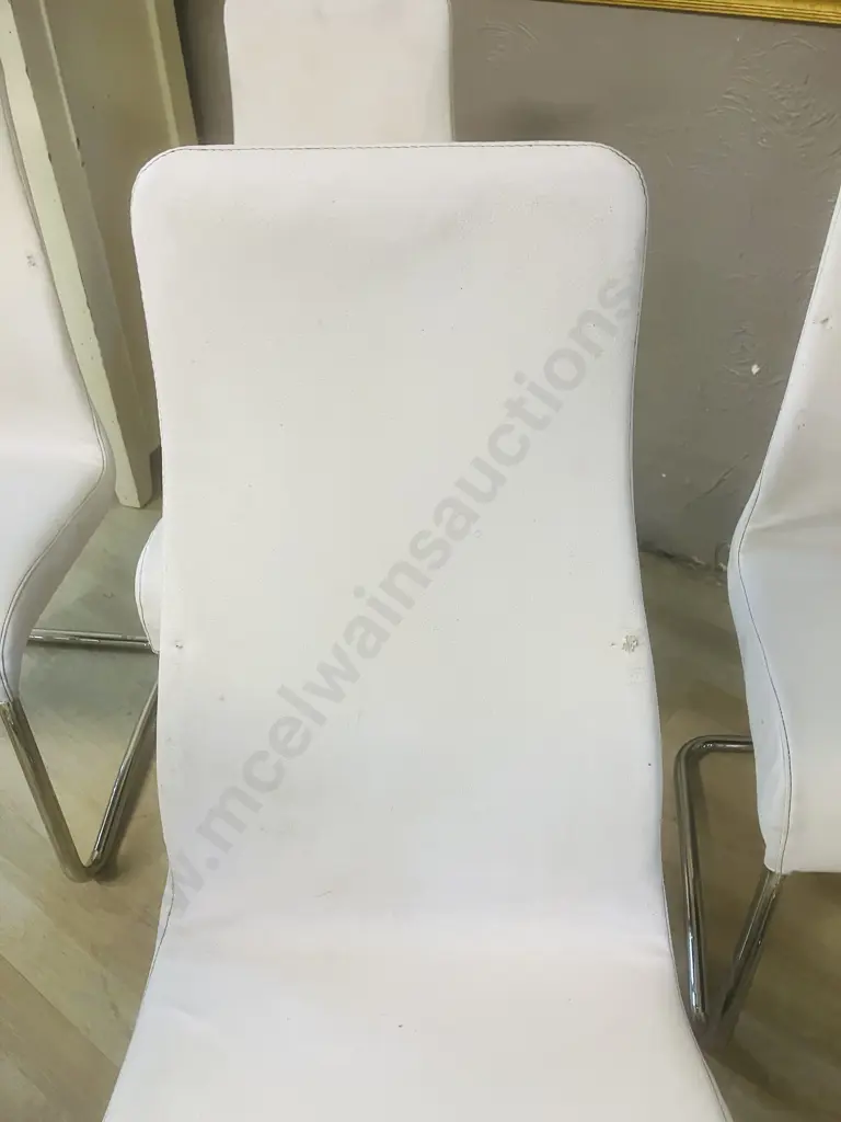 Set of Ten Italian Effezeta White Leather Effect Dining Chairs Image 1++