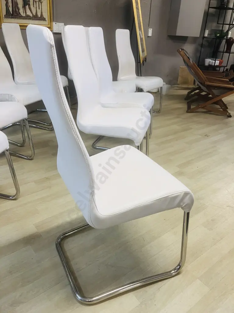 Set of Ten Italian Effezeta White Leather Effect Dining Chairs Image 1++