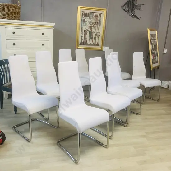 Set of Ten Italian Effezeta White Leather Effect Dining Chairs