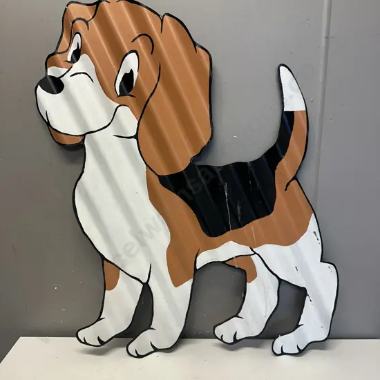 Corrugated Iron Artwork Puppy 100x70cm.