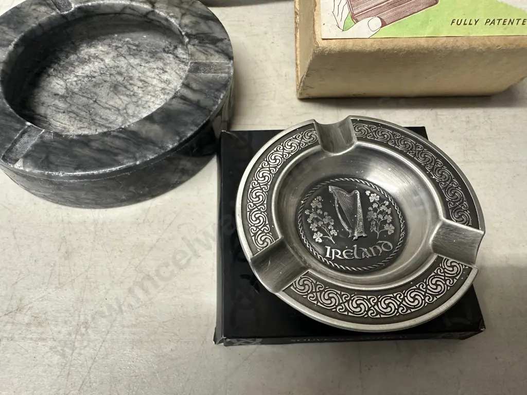 Vintage Items Including Pewter & Marble Ashtrays, Jewellery Box Etc Image 1++