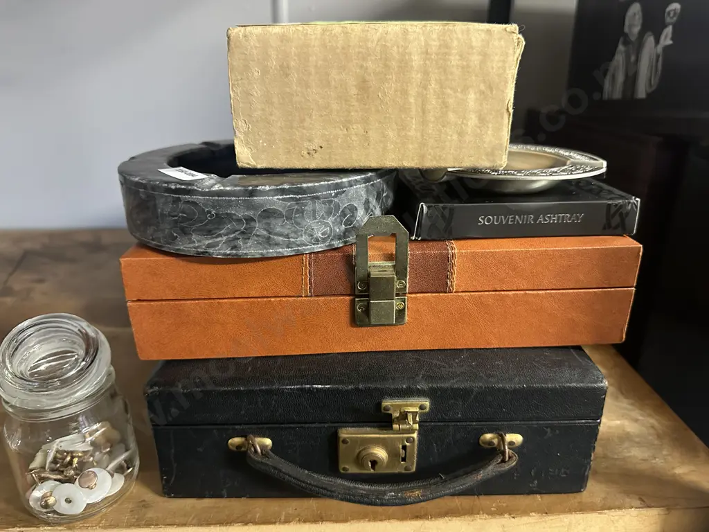 Vintage Items Including Pewter & Marble Ashtrays, Jewellery Box Etc Image 1++