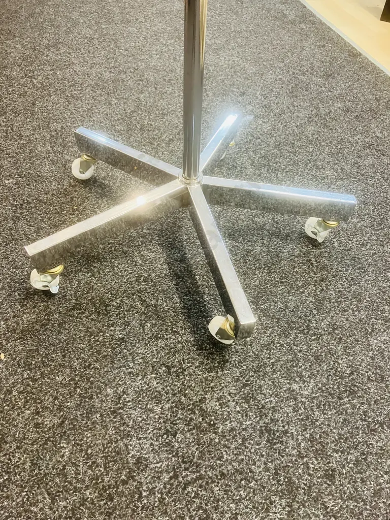 Chrome Two Tier Revolving Scarf Display Stand On Castors. H172cm Image 1++