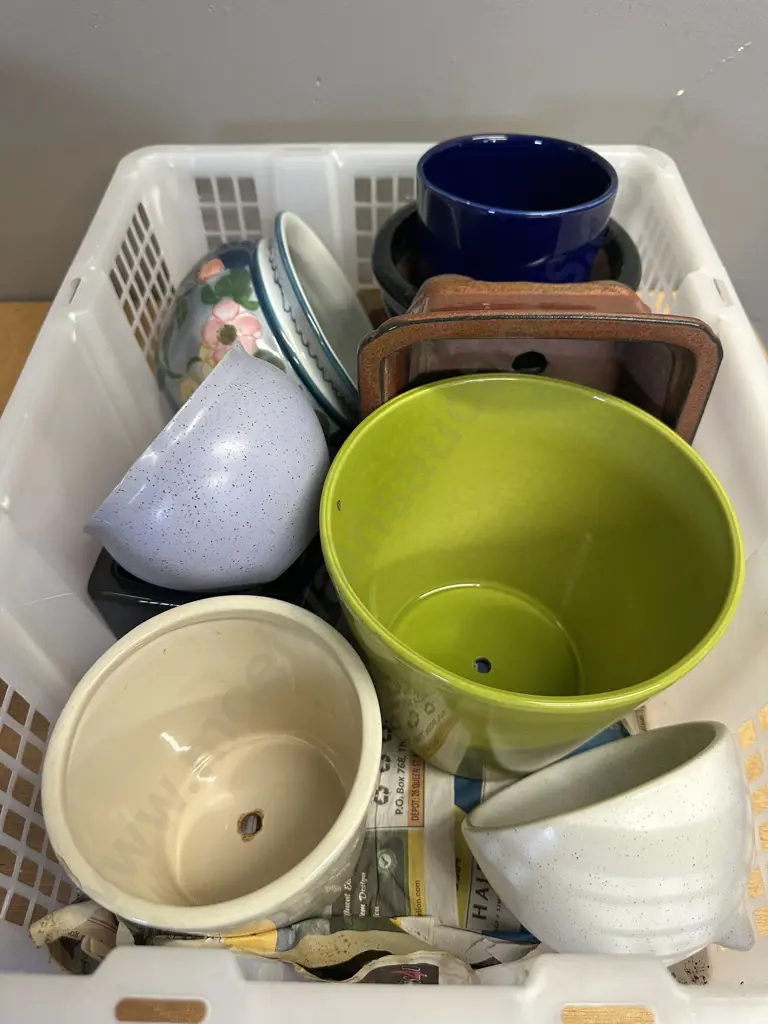 White Crate With Assorted Garden Pots Image 1++