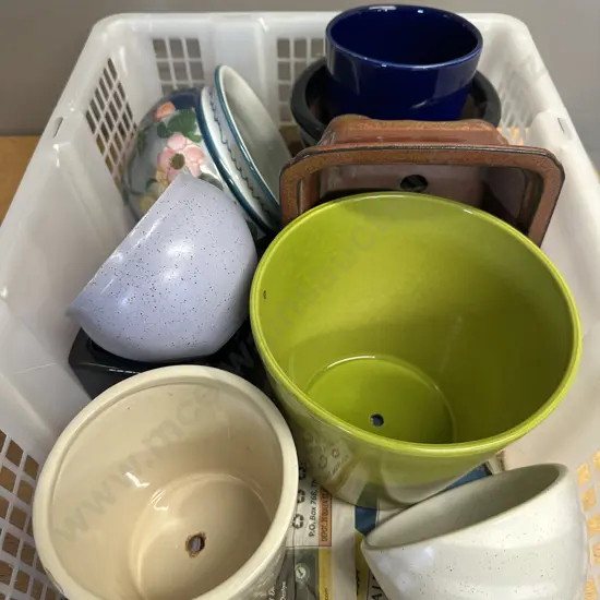White Crate With Assorted Garden Pots
