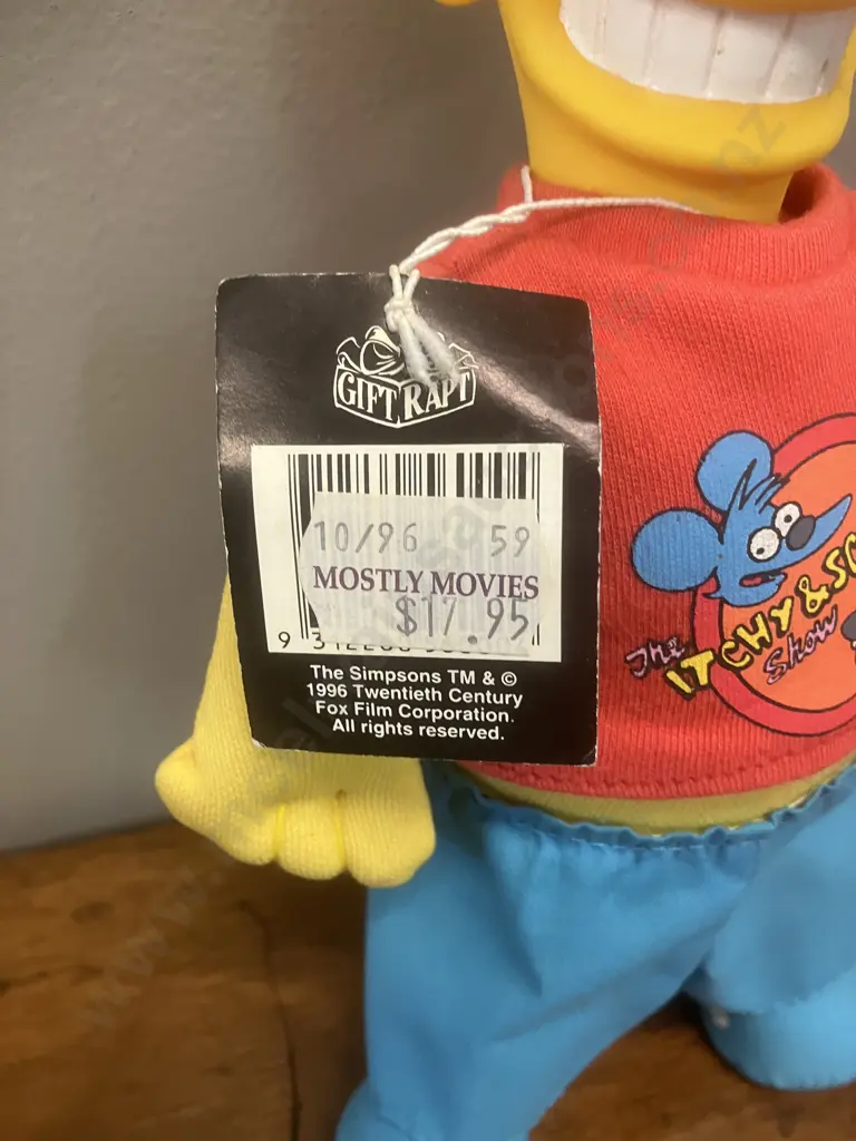 Vintage Simpsons BART SIMPSON With Itchy & Scratchy Tee With Tag - Rare Gift Rapt Figure 1996. H24cm Image 1++