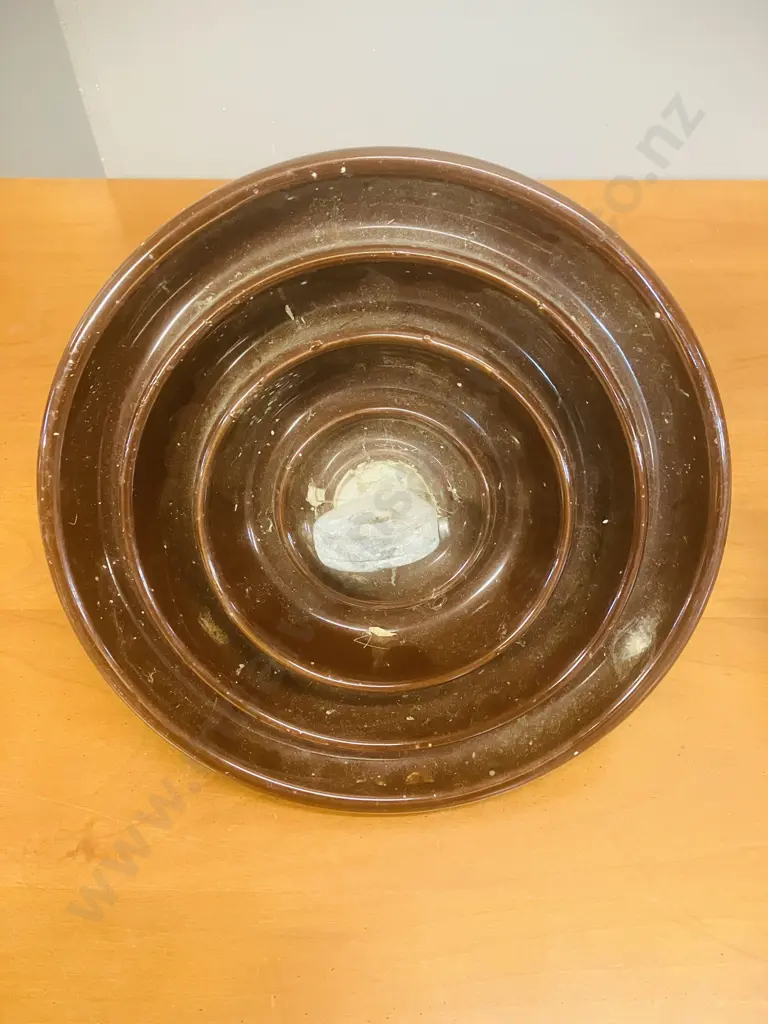 Vintage Large Glazed Brown Round Ceramic Insulator Dia26cm & Retro Morlynn Australian Porcelain Electric Line Insulator Image 1++