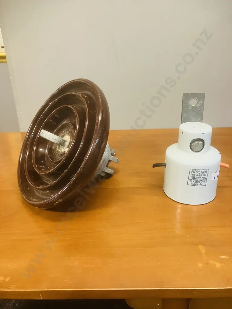 Vintage Large Glazed Brown Round Ceramic Insulator Dia26cm & Retro Morlynn Australian Porcelain Electric Line Insulator Image 1++