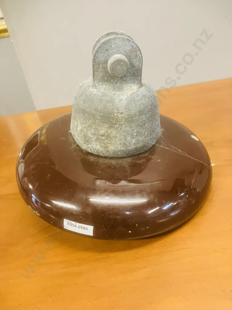 Vintage Large Glazed Brown Round Ceramic Insulator Dia26cm & Retro Morlynn Australian Porcelain Electric Line Insulator Image 1++