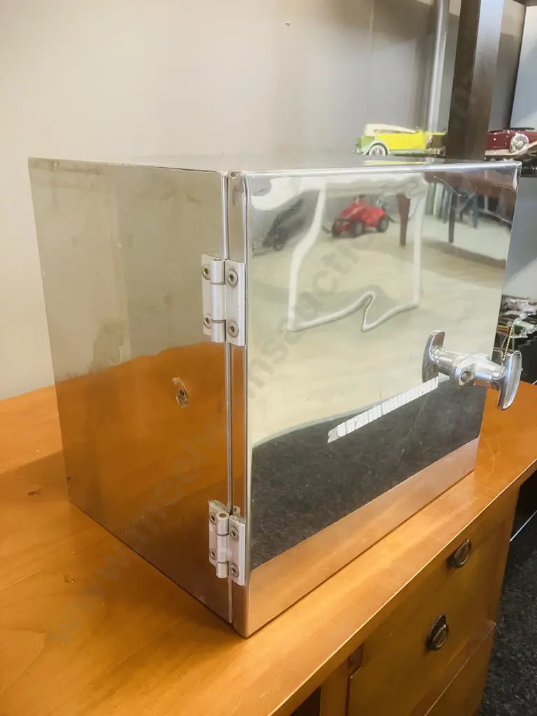 Stainless Steel Storage Box / Cupboard, Handle & Hinged Door. H33 W35 D26cm Image 1++