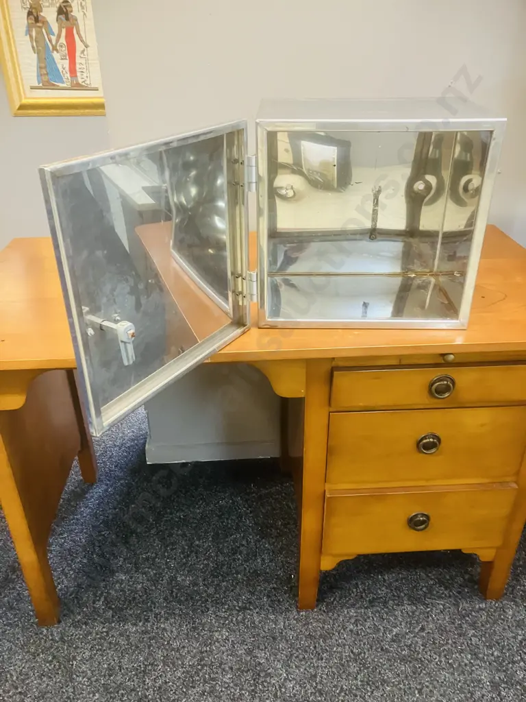 Stainless Steel Storage Box / Cupboard, Handle & Hinged Door. H33 W35 D26cm Image 1++