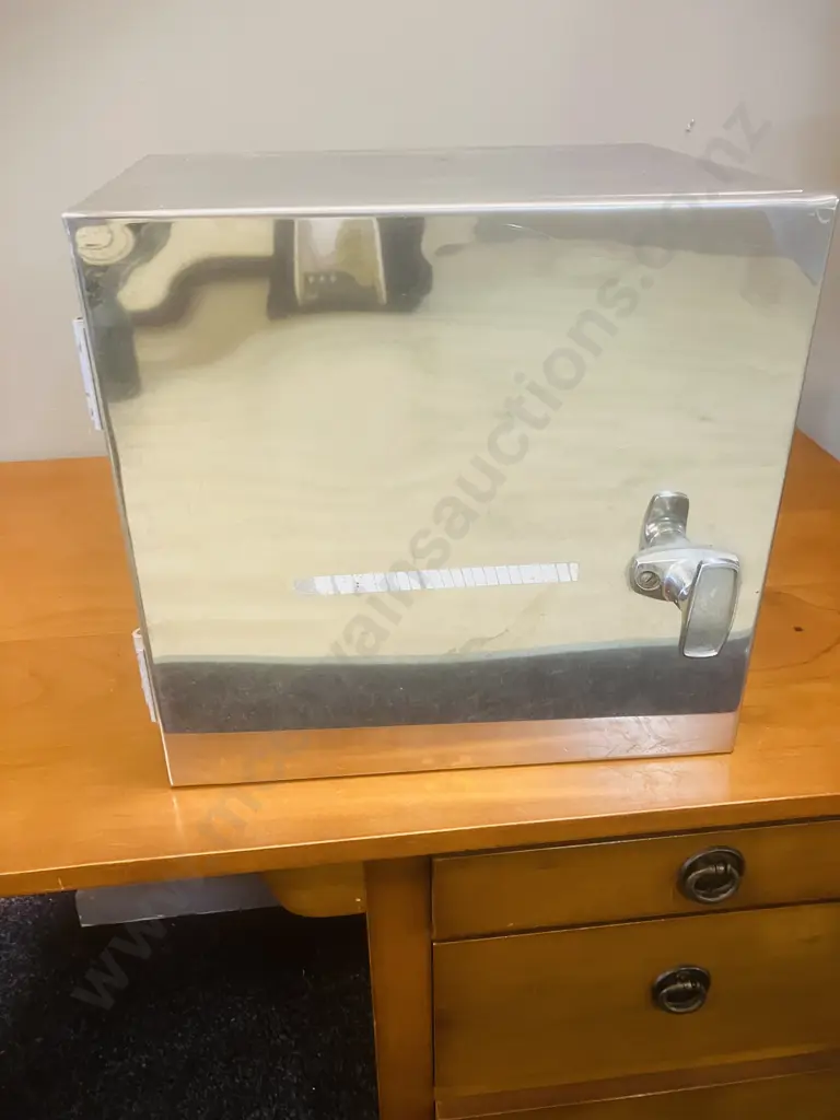 Stainless Steel Storage Box / Cupboard, Handle & Hinged Door. H33 W35 D26cm Image 1++
