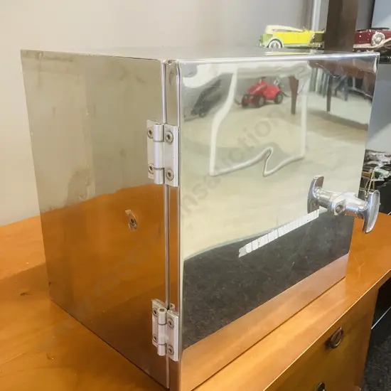 Stainless Steel Storage Box / Cupboard, Handle & Hinged Door. H33 W35 D26cm