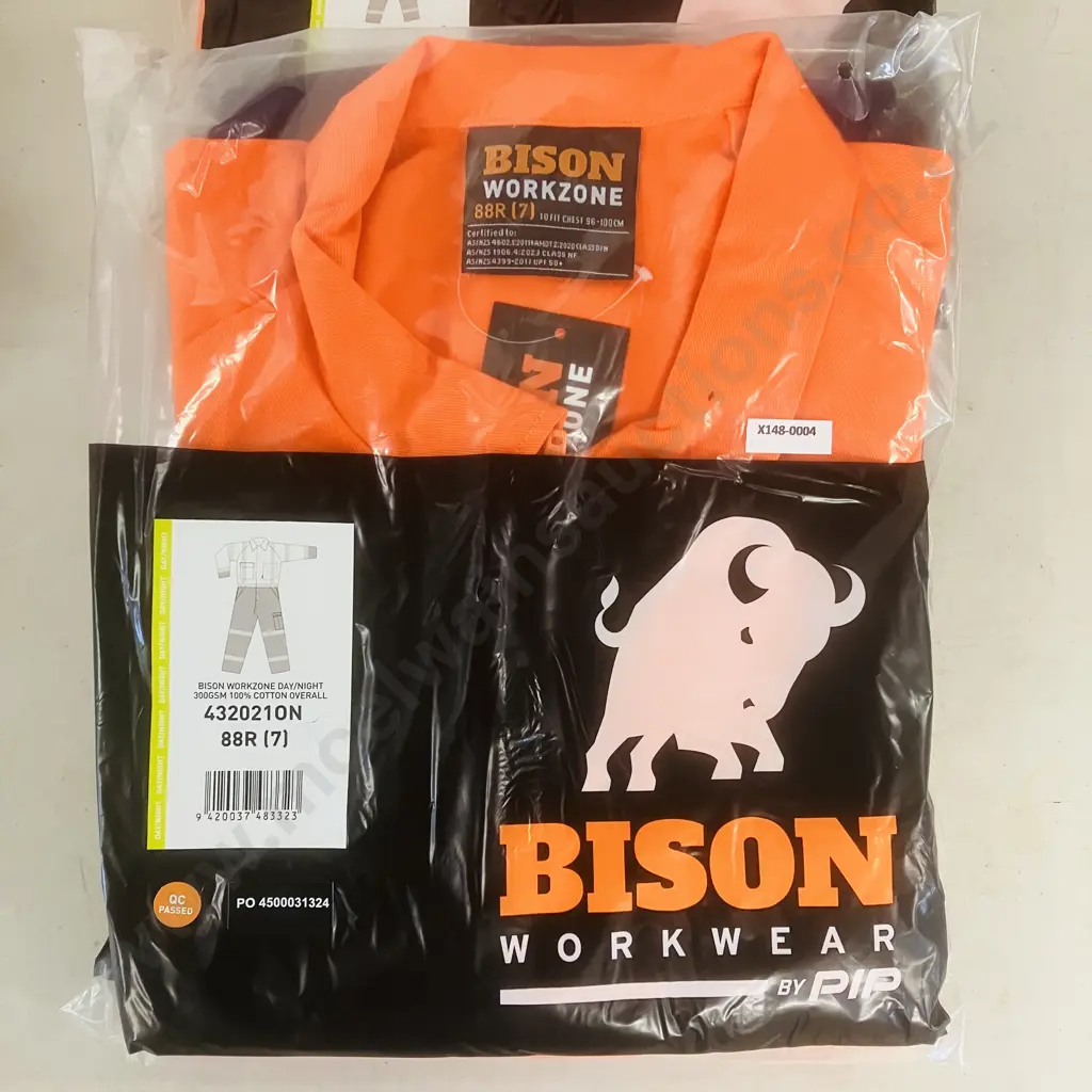 2 x New Bison Workzone 300gsm 100% Cotton Day/Night High-Vis Overalls - Orange Navy. Size 88R (7) To Fit Chest 96-100cm Image 1++
