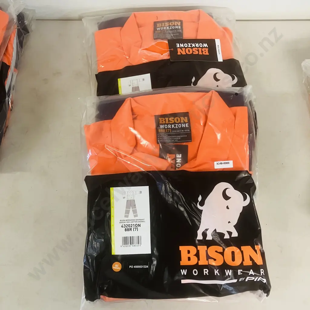 2 x New Bison Workzone 300gsm 100% Cotton Day/Night High-Vis Overalls - Orange Navy. Size 88R (7) To Fit Chest 96-100cm Image 1++