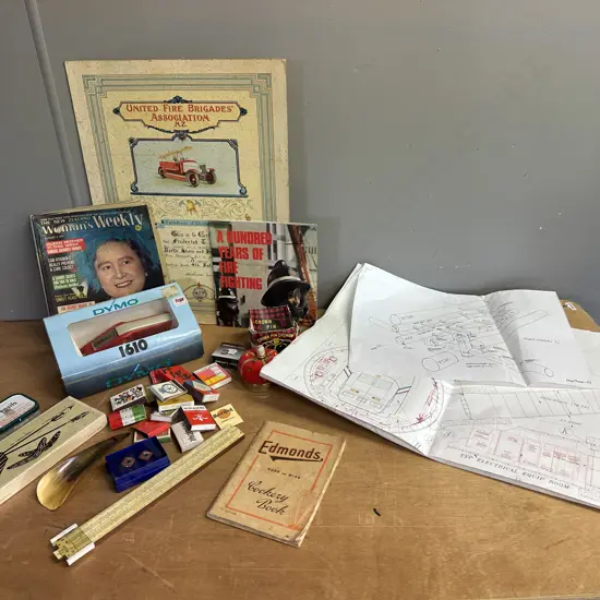 Selection Of Vintage Items Including Matches,Crown Pin Cushion, Cross Section Through UK Marine Tunnels Plan Etc