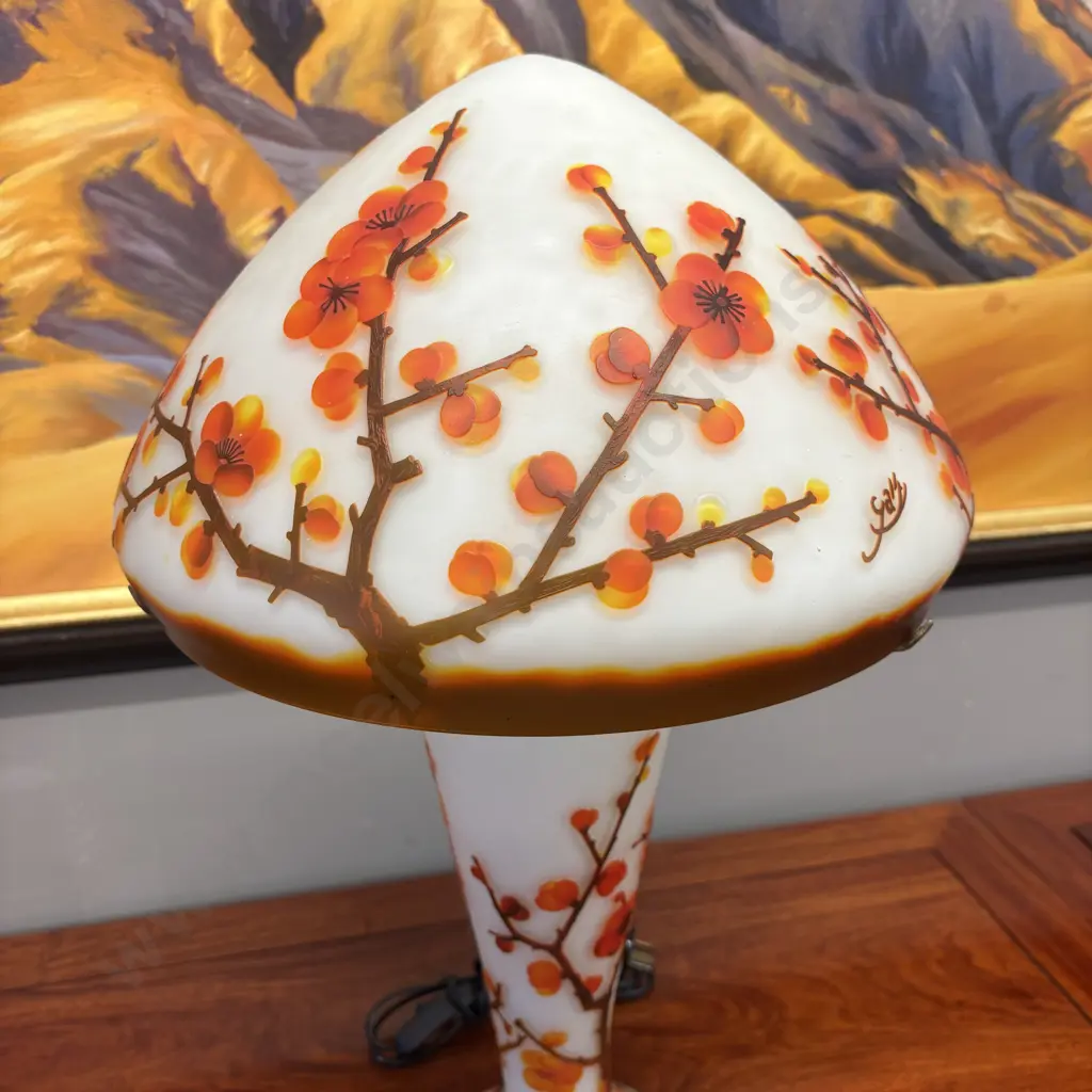 Emile Galle (French, 1846-1904) Table Lamp Cameo Glass Signed Galle In Cameo Image 1++