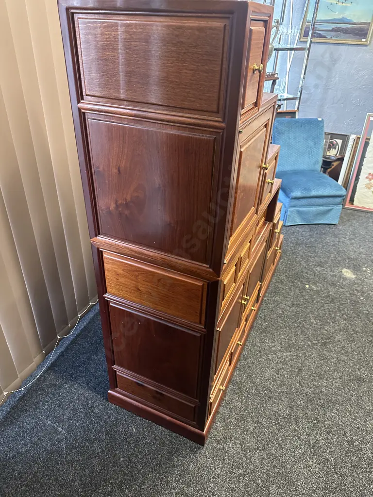 Kaidan Tansu Rosewood Step Chest 3 Sections,14 Drawers,12 Doors Including Sliding With Brass Knobs H144,W147,D45cm. Image 1++