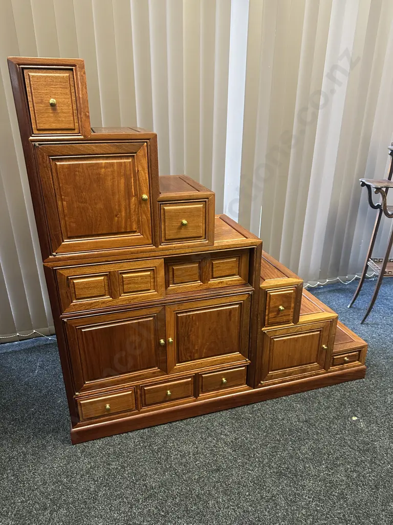 Kaidan Tansu Rosewood Step Chest 3 Sections,14 Drawers,12 Doors Including Sliding With Brass Knobs H144,W147,D45cm. Image 1++