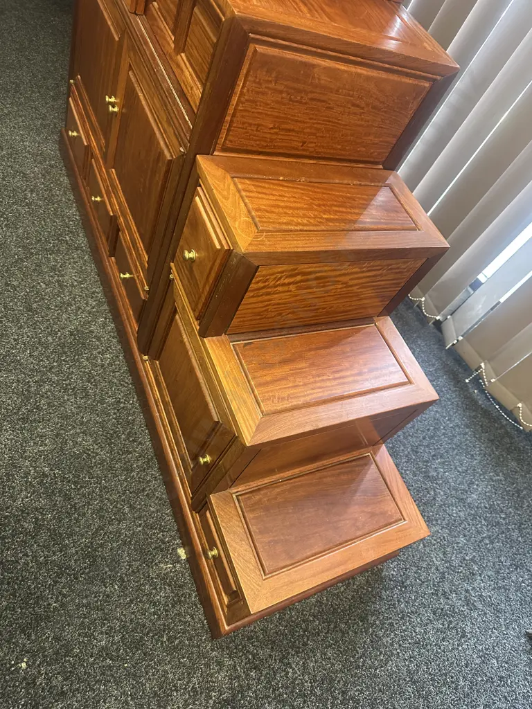 Kaidan Tansu Rosewood Step Chest 3 Sections,14 Drawers,12 Doors Including Sliding With Brass Knobs H144,W147,D45cm. Image 1++