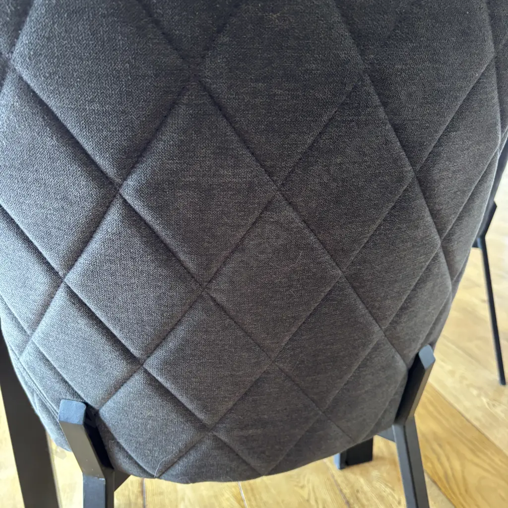 Round Clear Glass Table With Black Undershelf, Black Powder Coated Base 75x120cm & 4 Charcoal Luna Carver Dining Chairs Image 1++