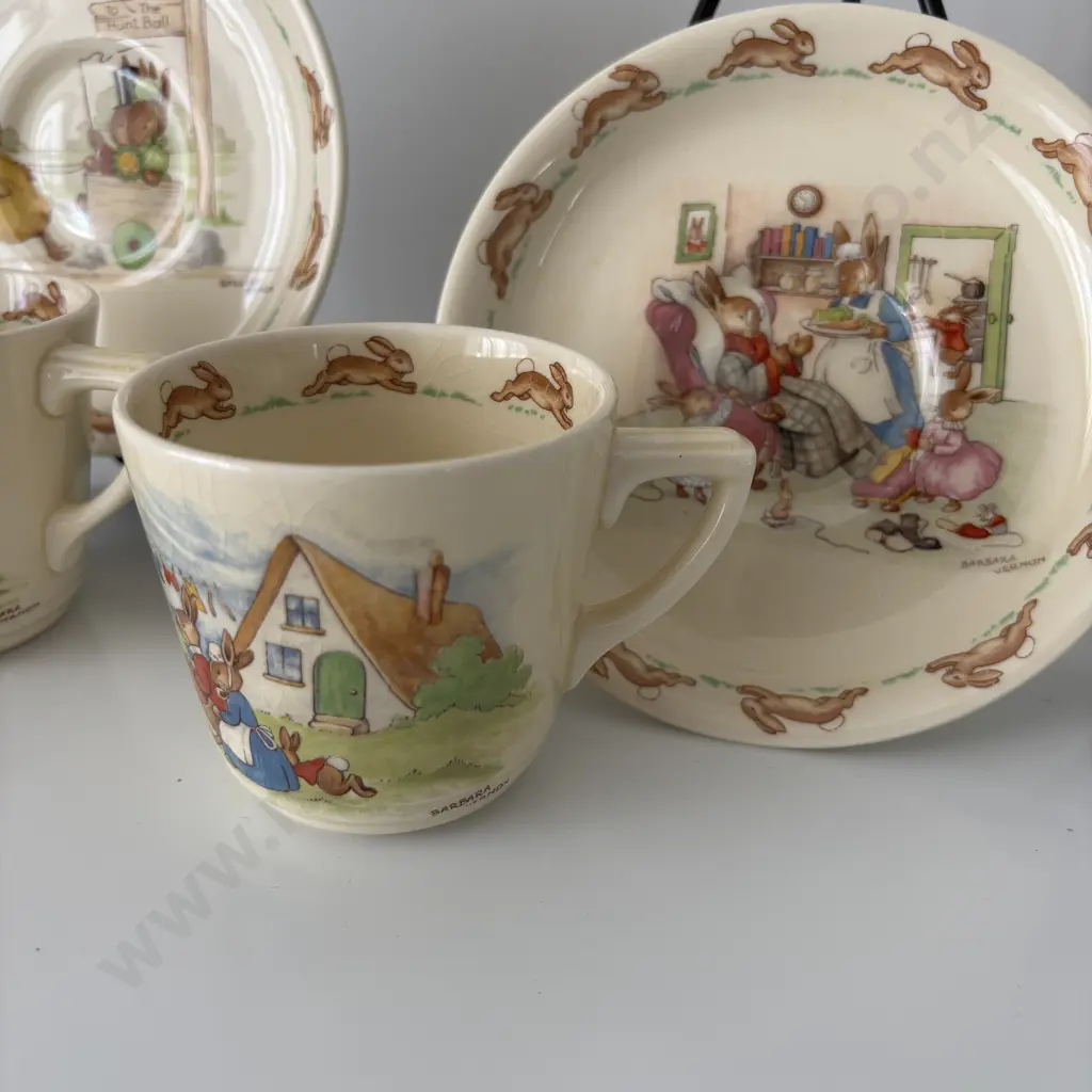 Two Royal Doulton Barbara Vernon Bunnykins Cups and Saucers Image 1++