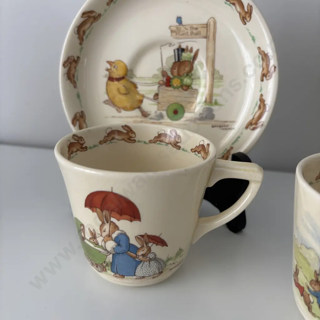 Two Royal Doulton Barbara Vernon Bunnykins Cups and Saucers Image 1++