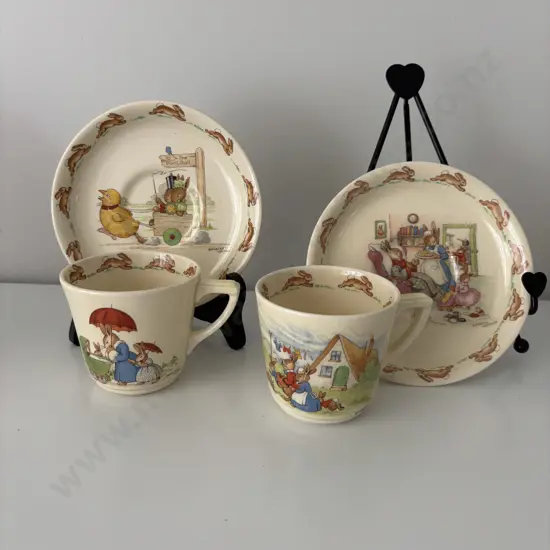 Two Royal Doulton Barbara Vernon Bunnykins Cups and Saucers