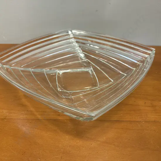 Art Deco Style Square Glass Bowl 30.5x30.5cm.