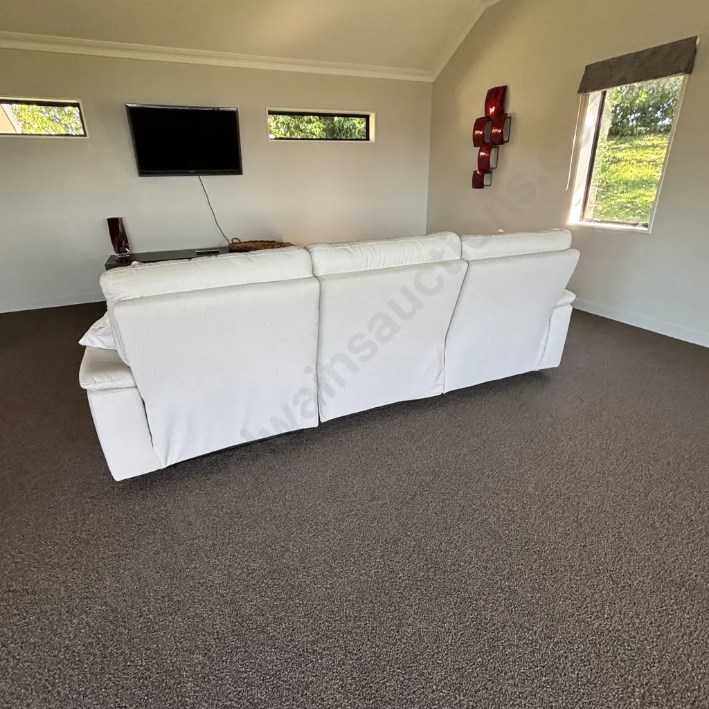 3 Seater Power Reclining Sofa with Chaise. In Cream Coloured Fabric Image 1++