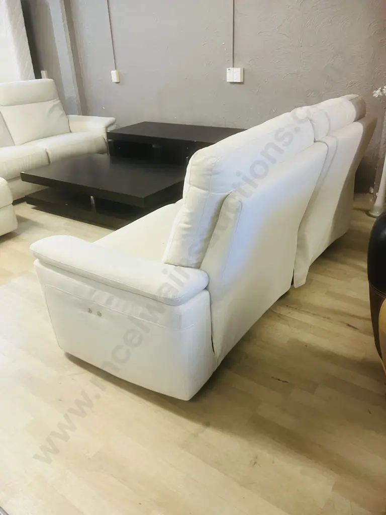 2 Seater Power Reclining Sofa In Cream Coloured Fabric Image 1++