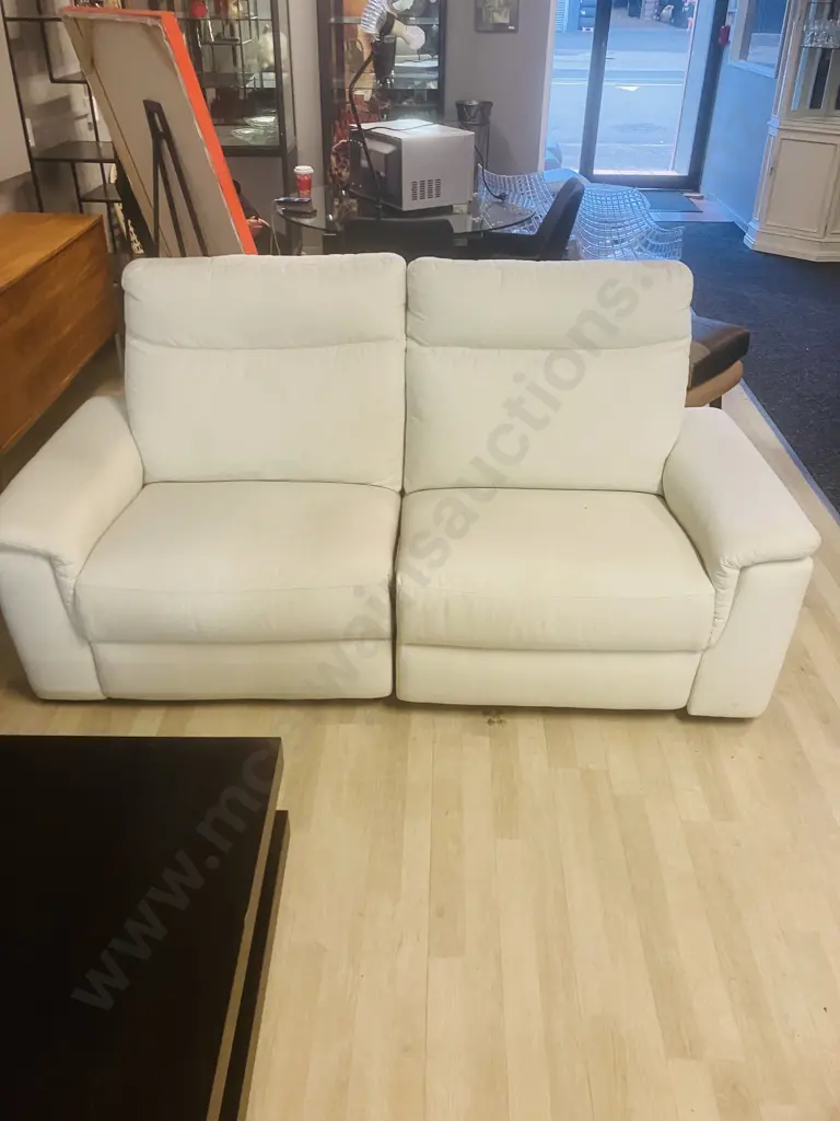 2 Seater Power Reclining Sofa In Cream Coloured Fabric Image 1++