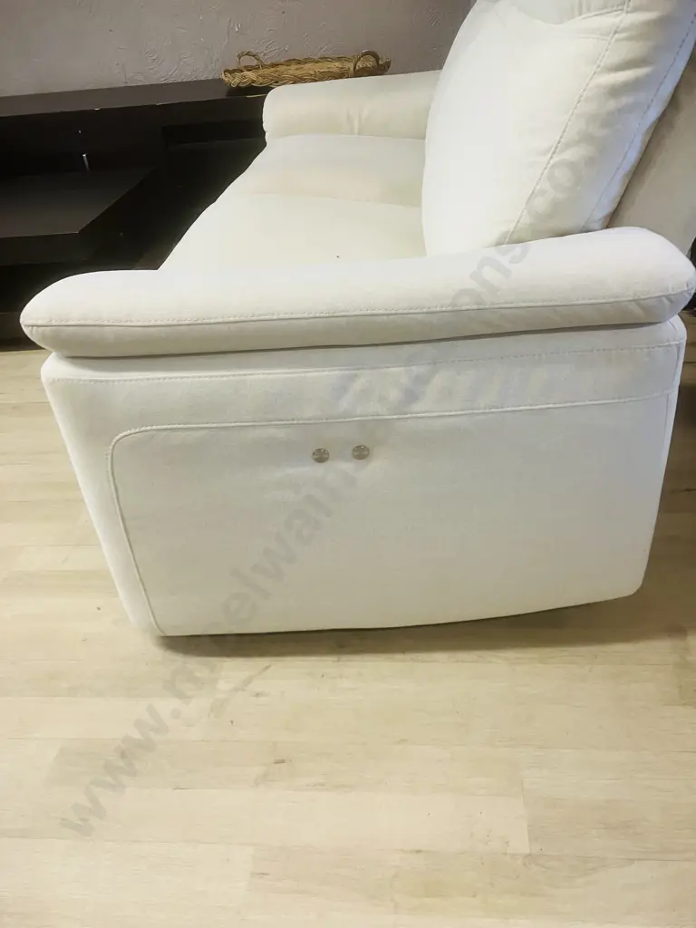2 Seater Power Reclining Sofa In Cream Coloured Fabric Image 1++