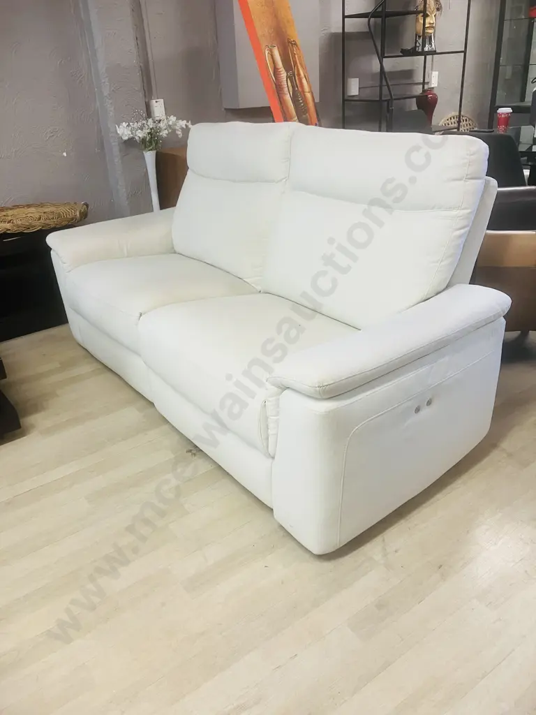 2 Seater Power Reclining Sofa In Cream Coloured Fabric Image 1++
