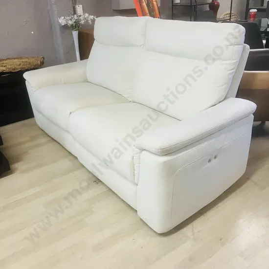 2 Seater Power Reclining Sofa In Cream Coloured Fabric
